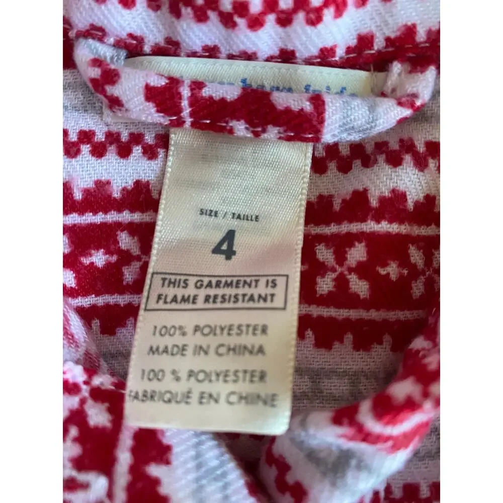 Pottery Barn Kids Red White Gray Fairisle Nordic Flannel Nightgown 4